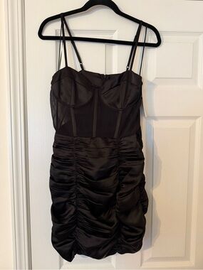 Zara Black Ruched Satin Bustier Mini Dress - Women